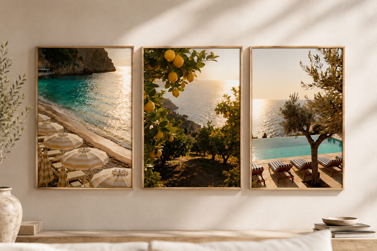 Mediterranean Beach Club Wall Art Set of 3: Italian Riviera Photography Printable