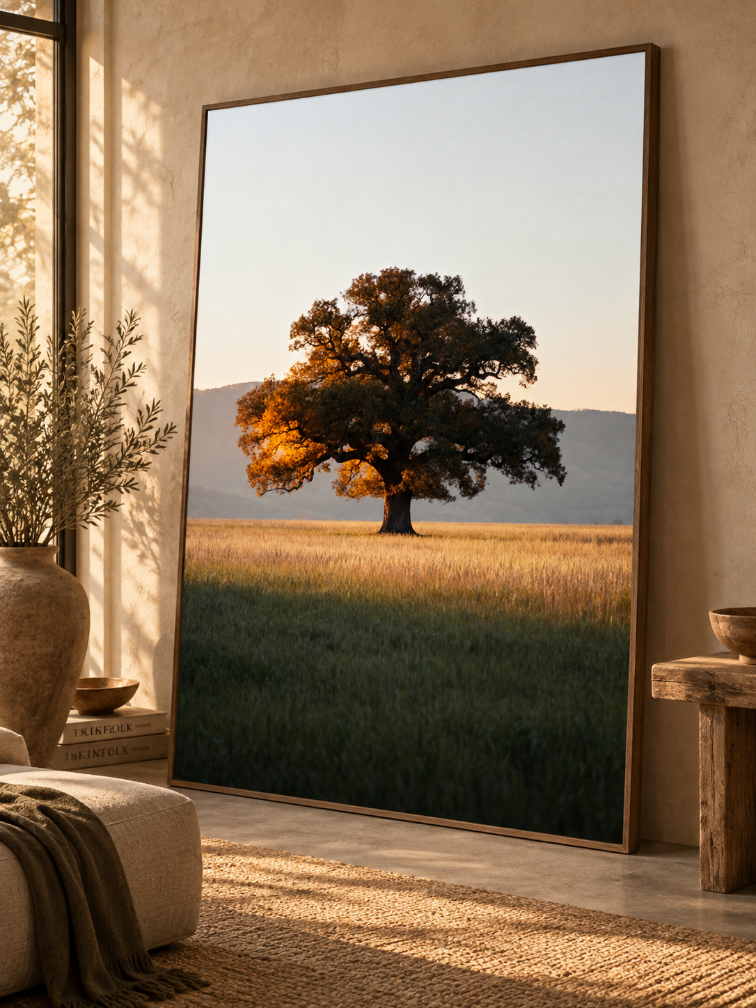 Oak Tree Wall Art: Autumn Countryside Landscape Photography, Golden Hour Nature Decor Printable