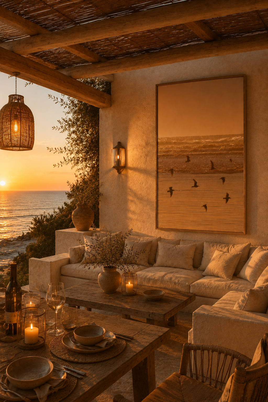 Sunset Wall Art: Golden Hour Beach Photography, Seagull Decor, Neutral Coastal Bedroom Printable