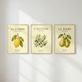 Mediterranean Striped Fruit Wall Art Set of 3: Lemon Pear Olive Printable