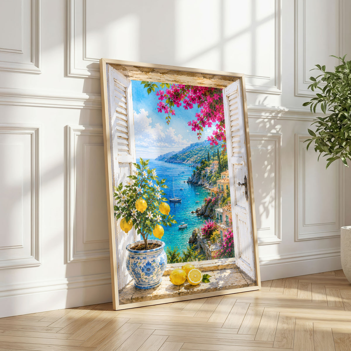 Mediterranean Window Wall Art Set of 3: Amalfi Coast Lemon Trees & Coastal Views Printable