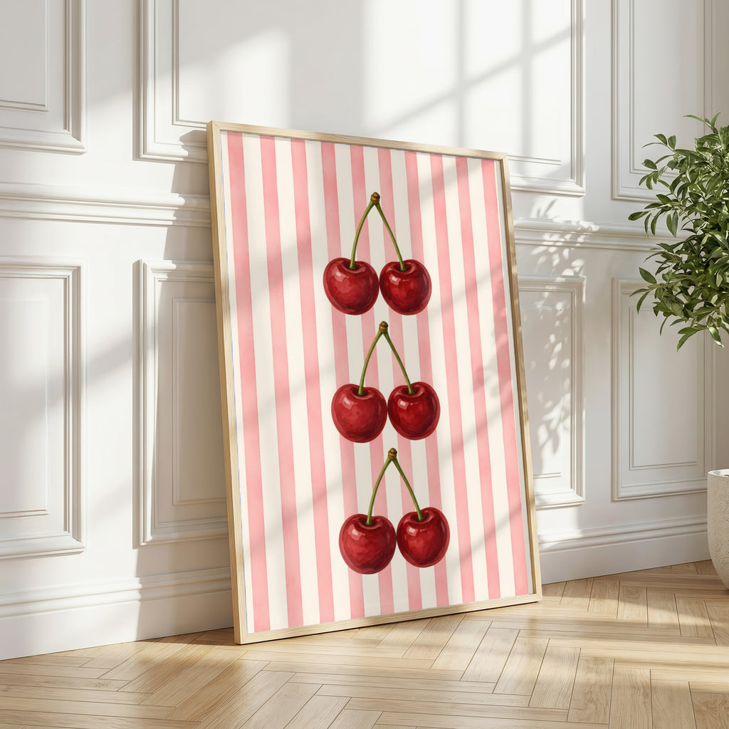 Striped Fruit Wall Art Set of 6: Colorful Modern Kitchen Decor, Lemon Cherry Printable