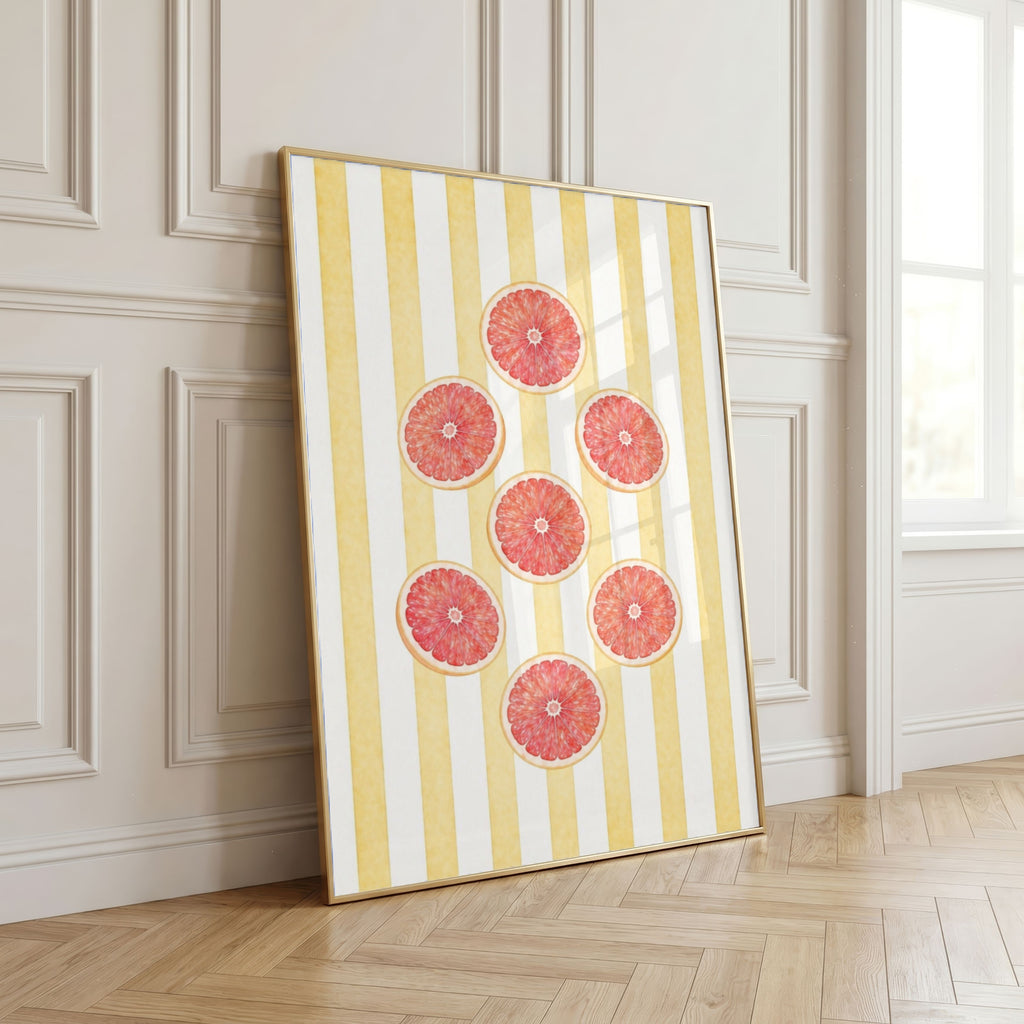 Striped Fruit Wall Art Set of 8: Colorful Kitchen Fruit Decor, Lemon Strawberry Cherry Printable