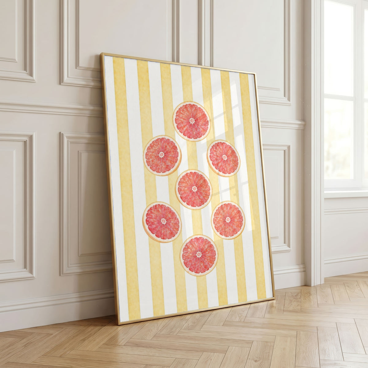 Striped Fruit Wall Art Set of 8: Colorful Kitchen Fruit Decor, Lemon Strawberry Cherry Printable