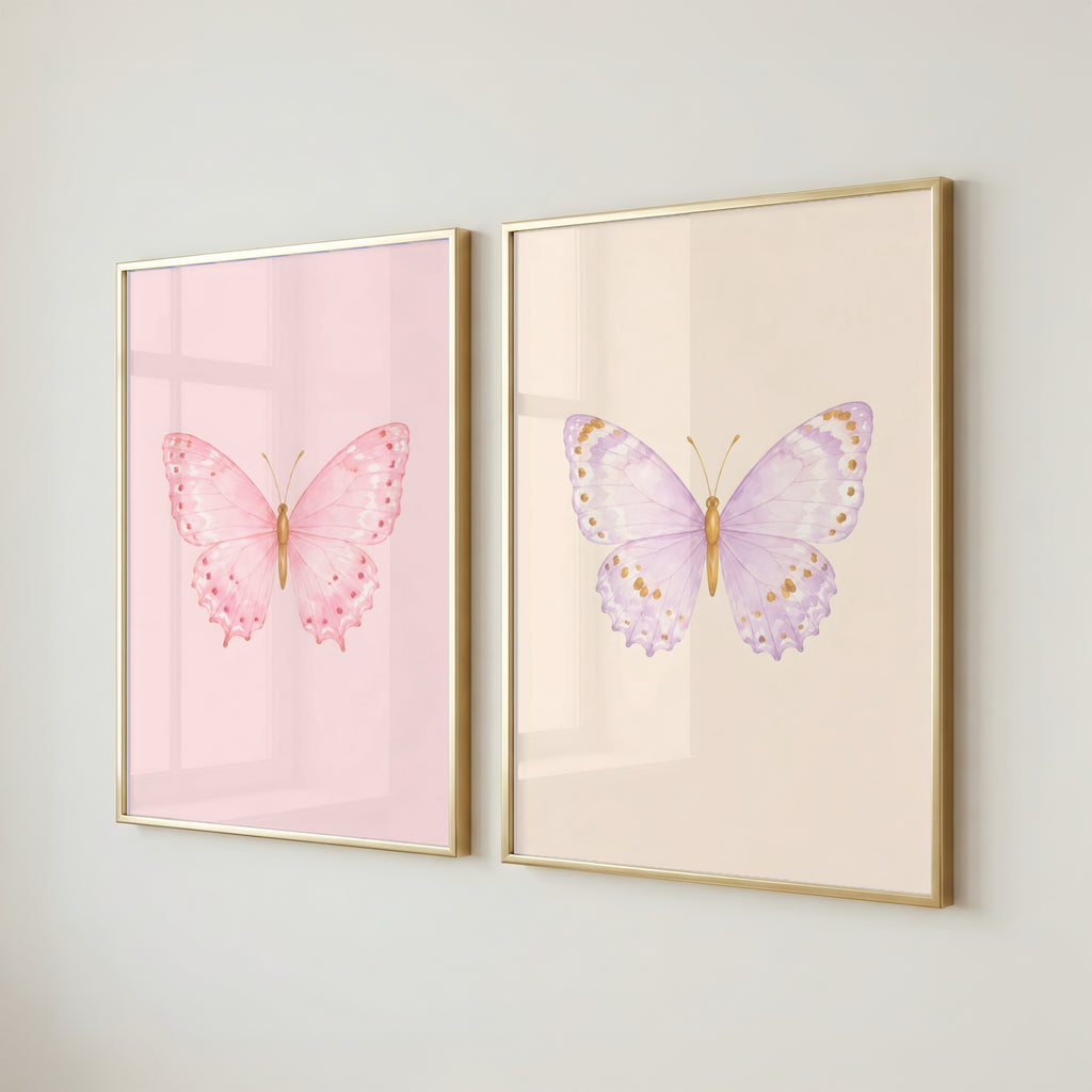 Pastel Butterfly Wall Art Set of 6: Nursery Decor Printable, Watercolor Kids Bedroom