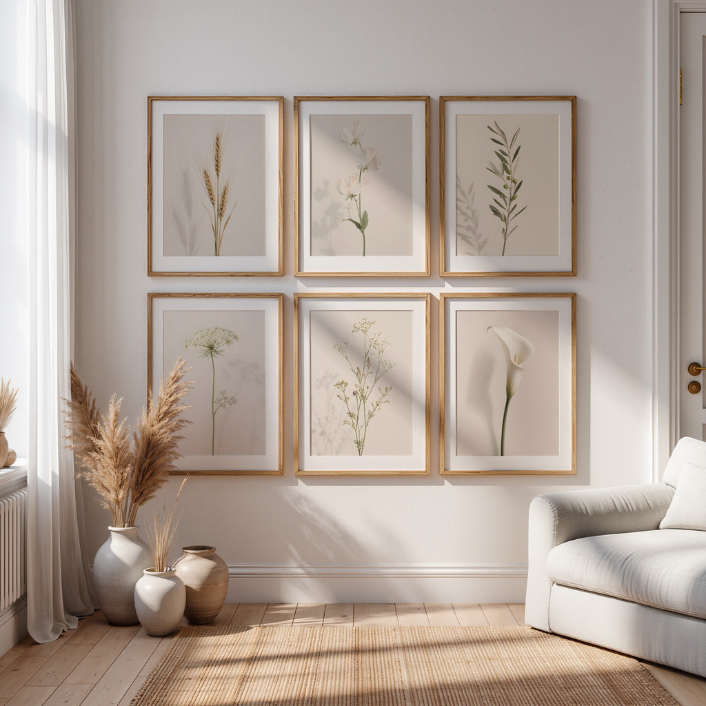 Set of 20 Wildflower Stems Printable: Beige Floral Japandi Scandinavian Minimalist Wall Art