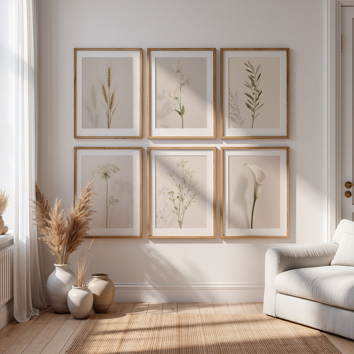 Set of 20 Wildflower Stems Printable: Beige Floral Japandi Scandinavian Minimalist Wall Art