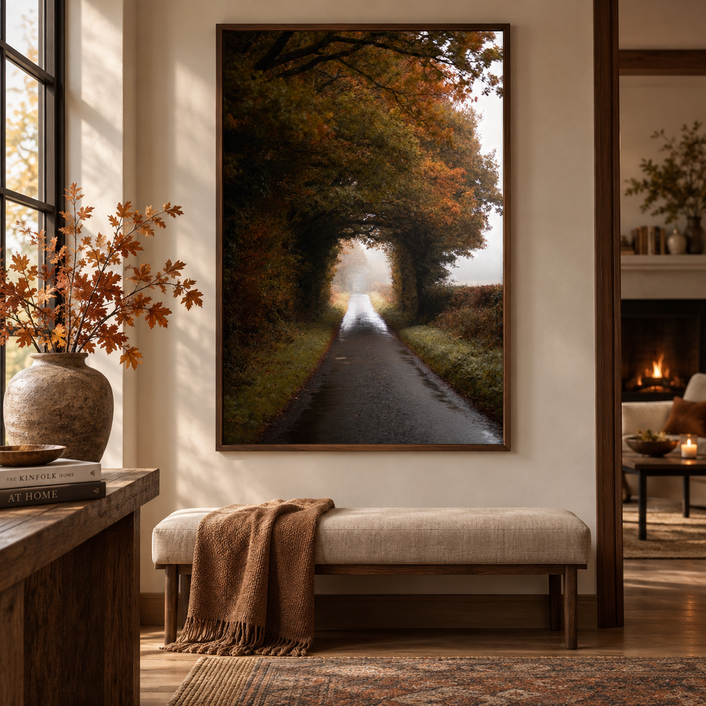 Autumn Forest Wall Art Printable: Moody Country Road Landscape Photography