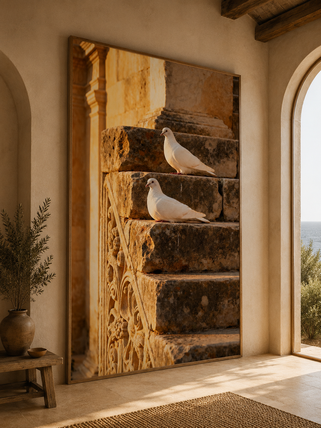 White Dove Wall Art: Mediterranean Bird Photography, European Travel Decor Printable