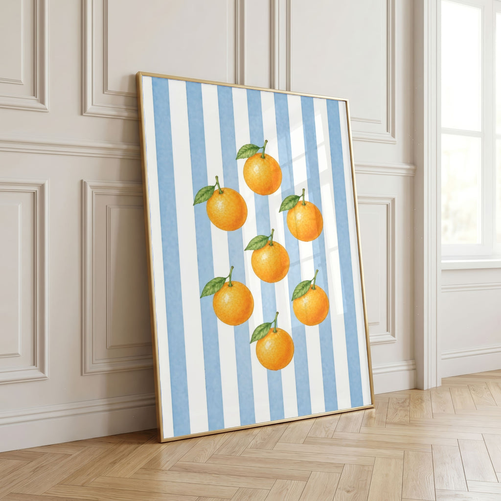 Striped Fruit Wall Art Set of 8: Colorful Kitchen Fruit Decor, Lemon Strawberry Cherry Printable