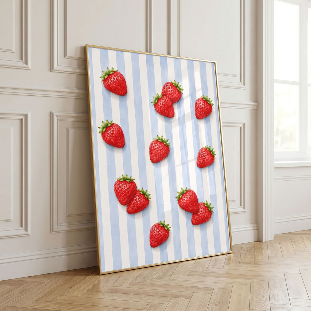 Striped Fruit Wall Art Set of 6: Mediterranean Kitchen Decor & Citrus Printable