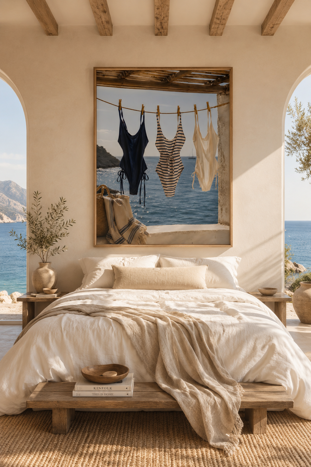 Coastal Swimsuit Wall Art: Hanging Bikini Photography, Mediterranean Summer Beach House Decor Printable