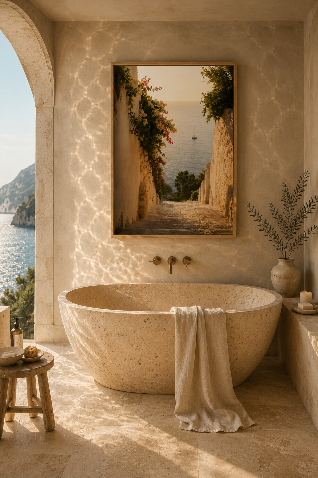 Sea View Wall Art: Mediterranean Bedroom Decor, Stairway Photography, Quiet Luxury Printable