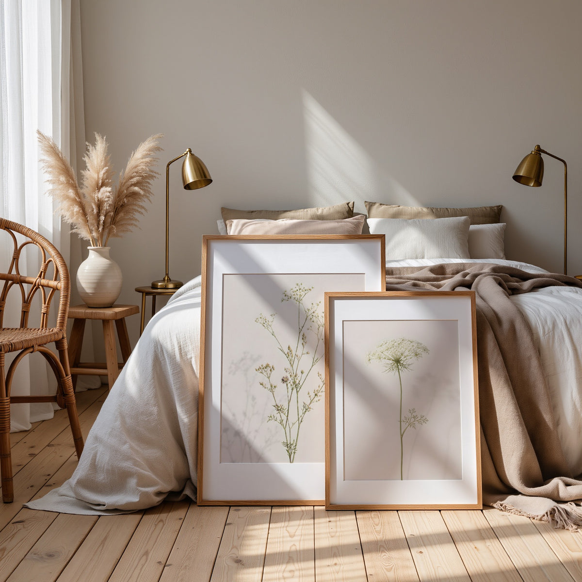 Set of 20 Wildflower Stems Printable: Beige Floral Japandi Scandinavian Minimalist Wall Art