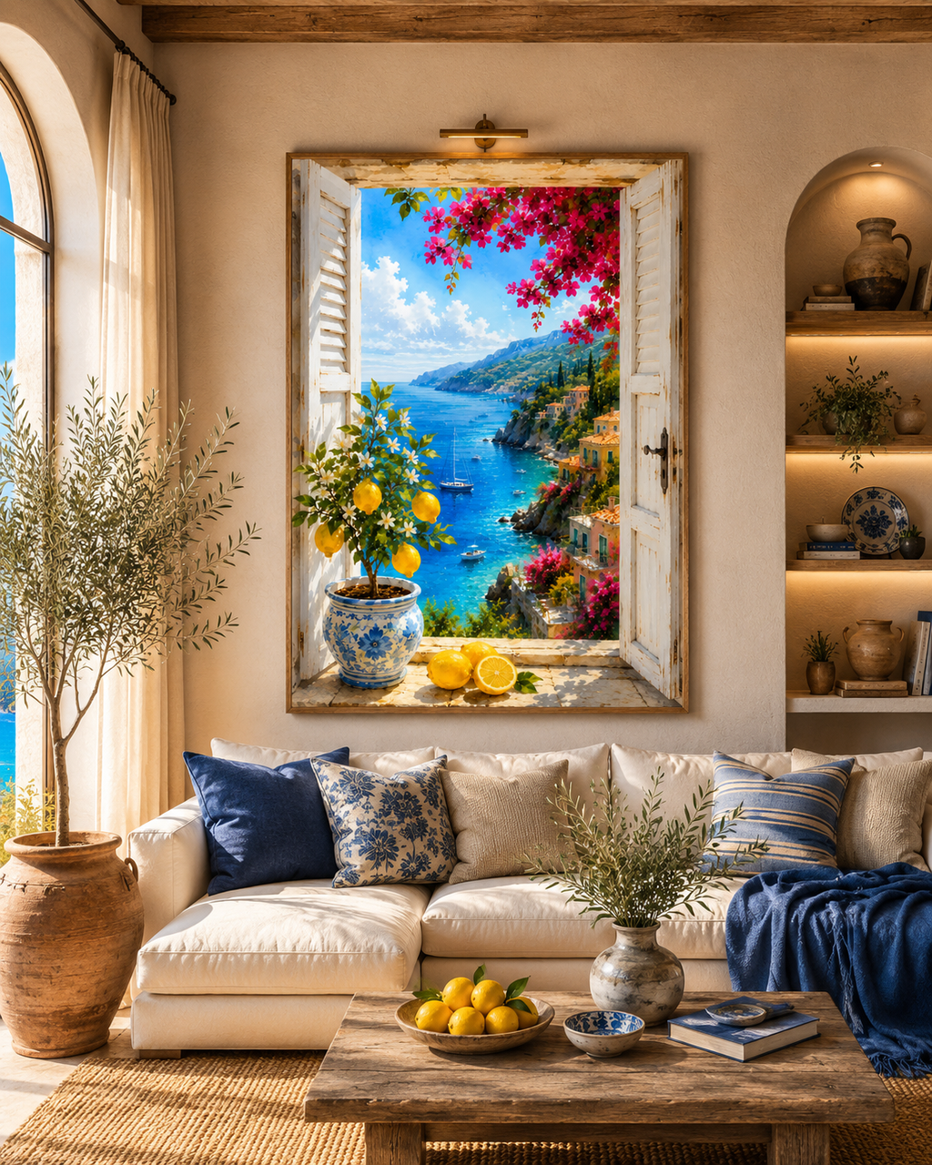Mediterranean Window Wall Art Set of 3: Amalfi Coast Lemon Trees & Coastal Views Printable