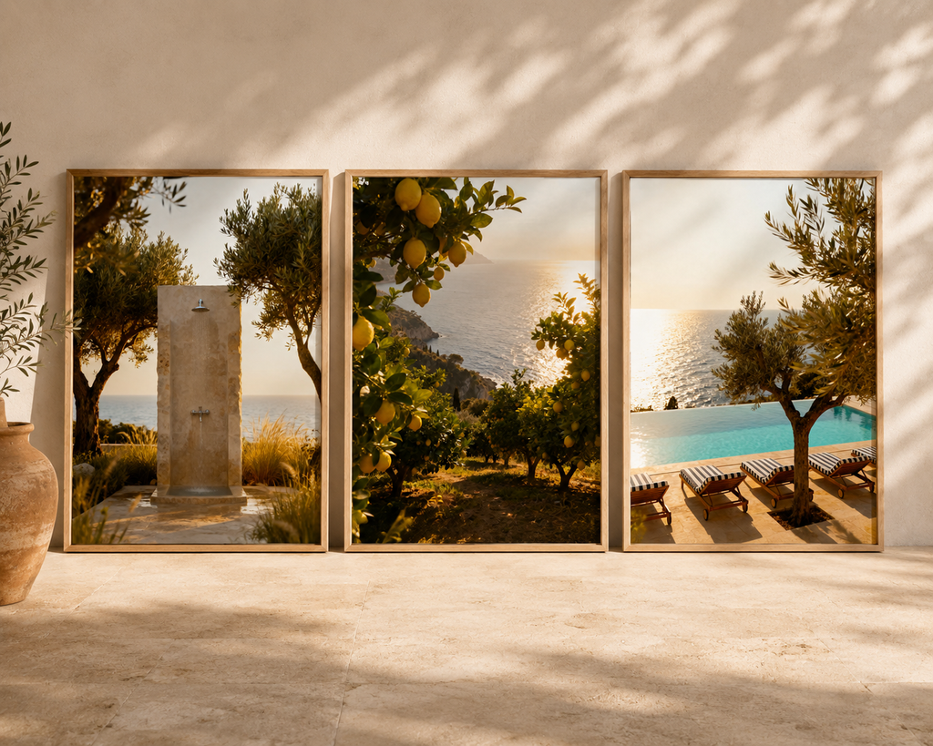 Mediterranean Coastal Luxury Wall Art Set of 3: Italian Villa Photography Printable