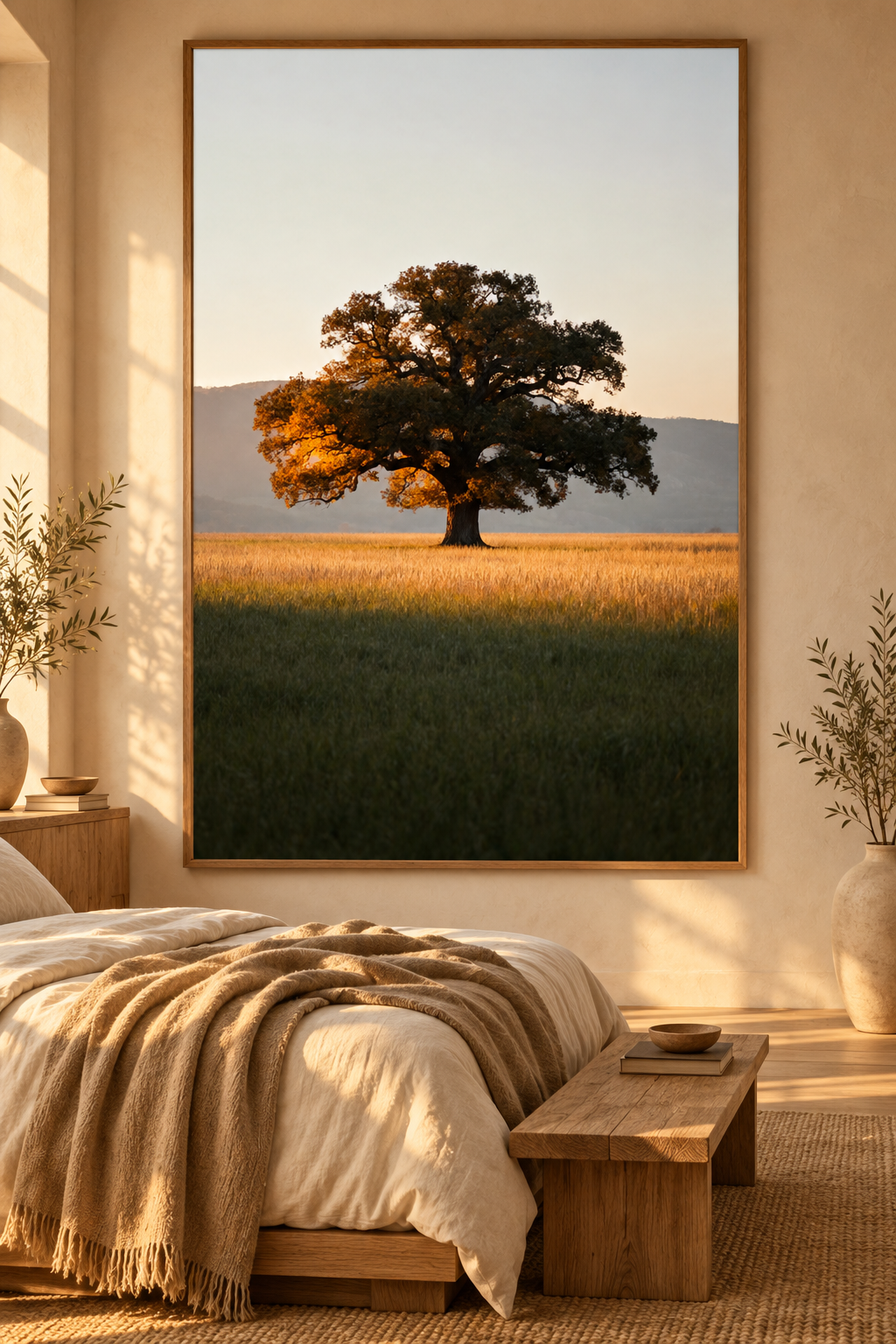 Oak Tree Wall Art: Autumn Countryside Landscape Photography, Golden Hour Nature Decor Printable