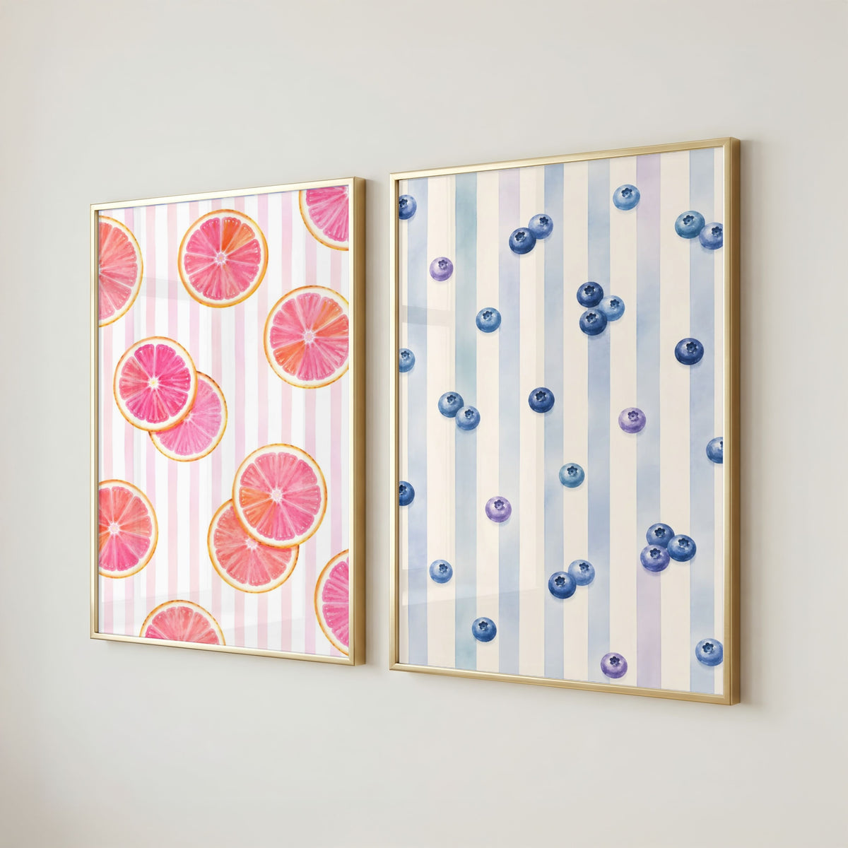 Striped Fruit Wall Art Set of 6: Mediterranean Kitchen Decor & Citrus Printable