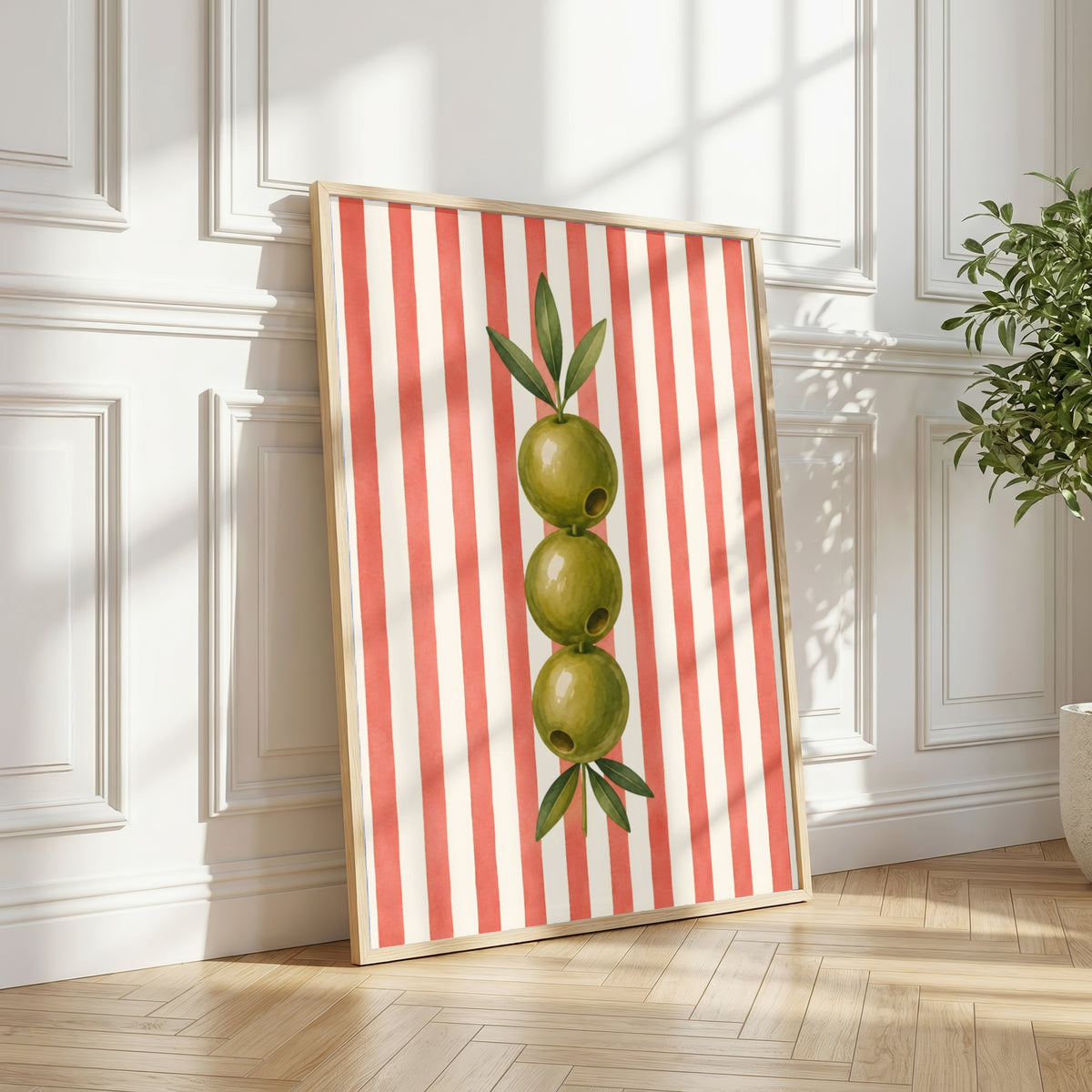 Striped Fruit Wall Art Set of 6: Colorful Modern Kitchen Decor, Lemon Cherry Printable