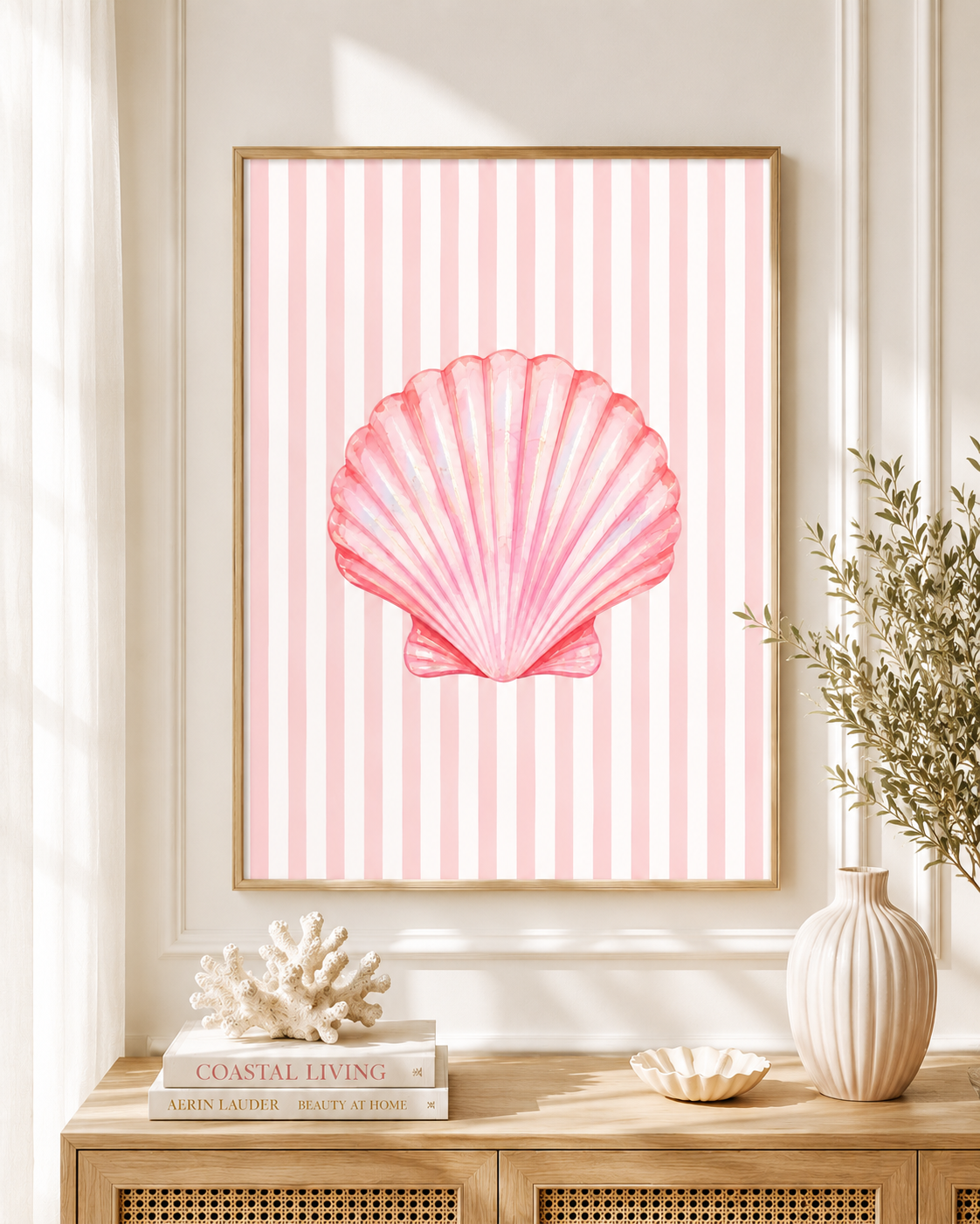 Pink Seashell Wall Art: Coastal Bedroom Decor Printable