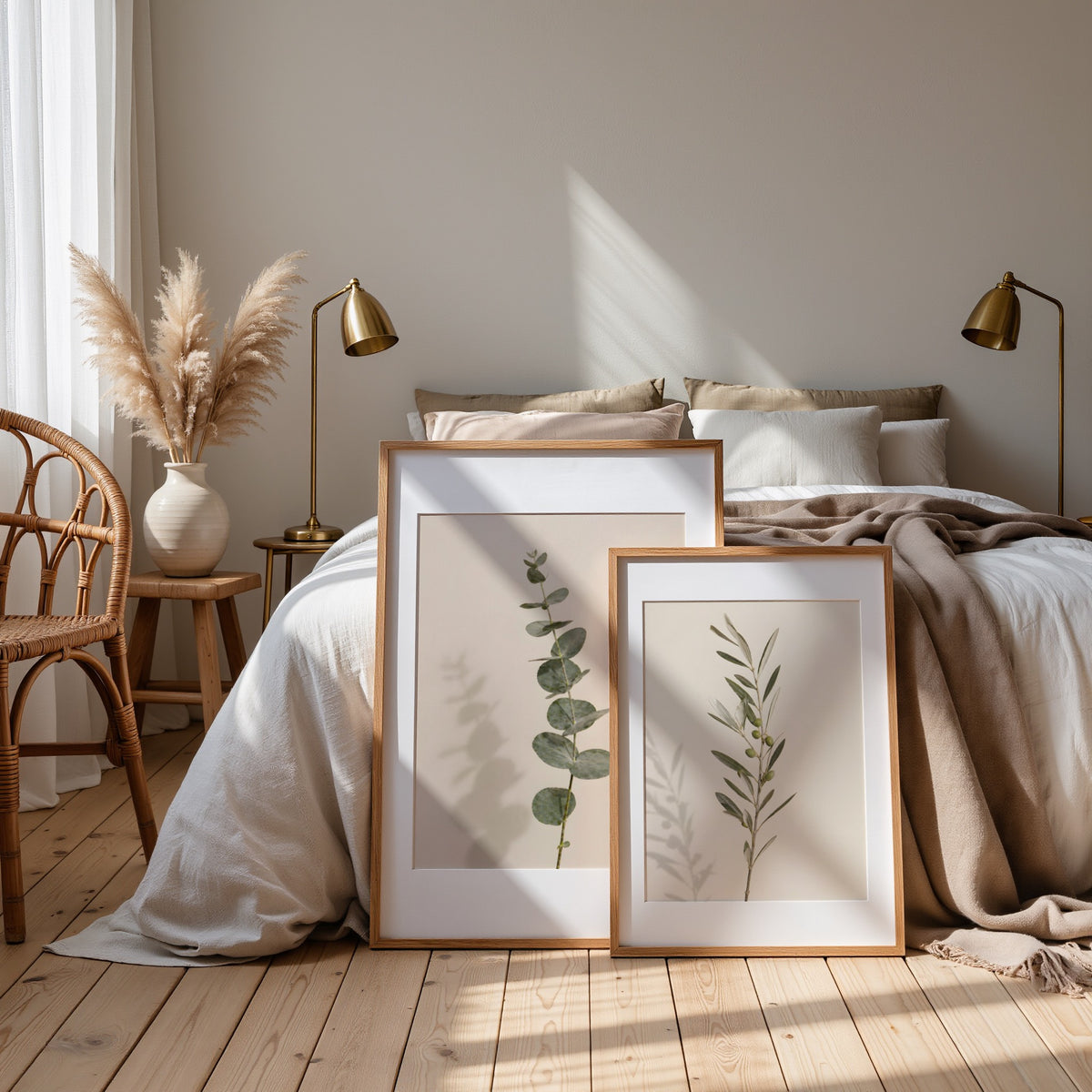 Set of 20 Wildflower Stems Printable: Beige Floral Japandi Scandinavian Minimalist Wall Art