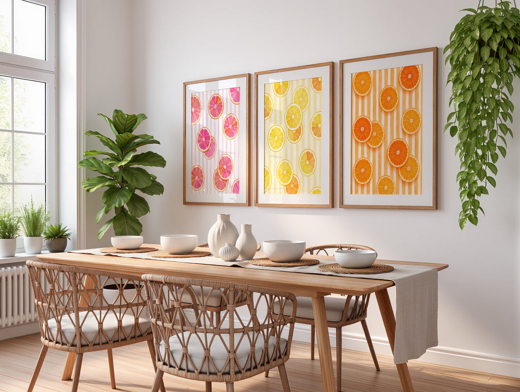 Striped Fruit Wall Art Bundle of 12: Colorful Summer Kitchen Printable