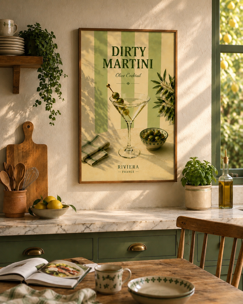 Dirty Martini Cocktail Wall Art: Mediterranean Bar Cart Decor Printable