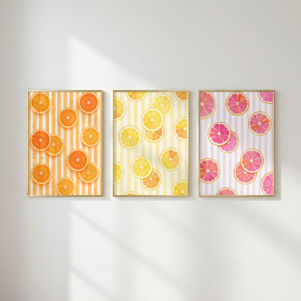 Striped Fruit Wall Art Bundle of 12: Colorful Summer Kitchen Printable
