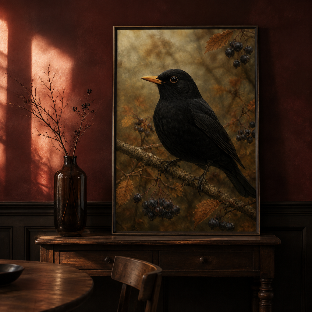 Fall Bird Wall Art Set of 6: Moody Woodland Printable