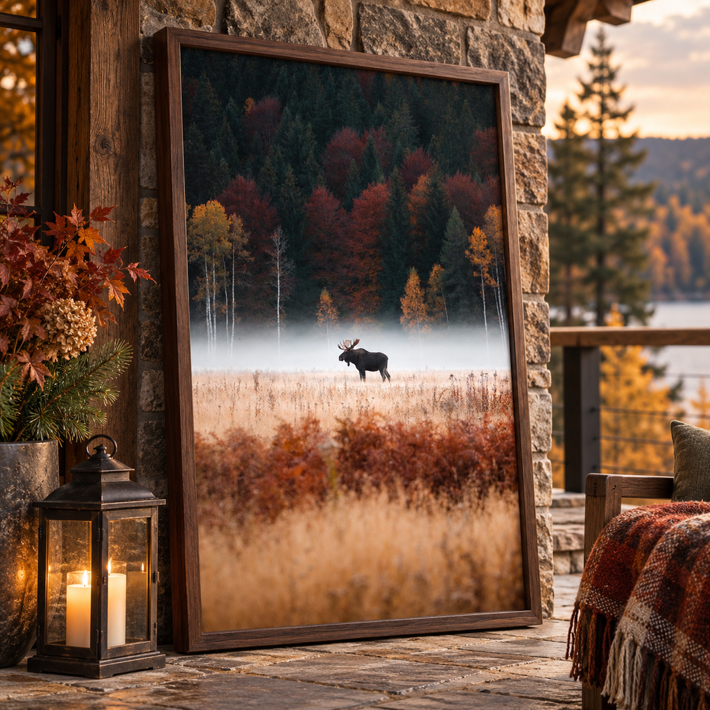 Moose Wall Art: Autumn Forest Wildlife Photography, Rustic Cabin Decor Printable