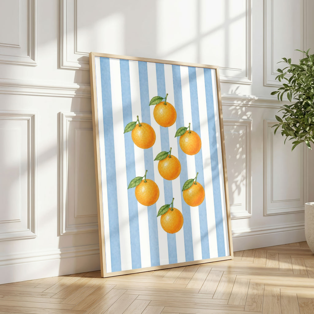 Striped Fruit Wall Art Set of 8: Colorful Kitchen Fruit Decor, Lemon Strawberry Cherry Printable