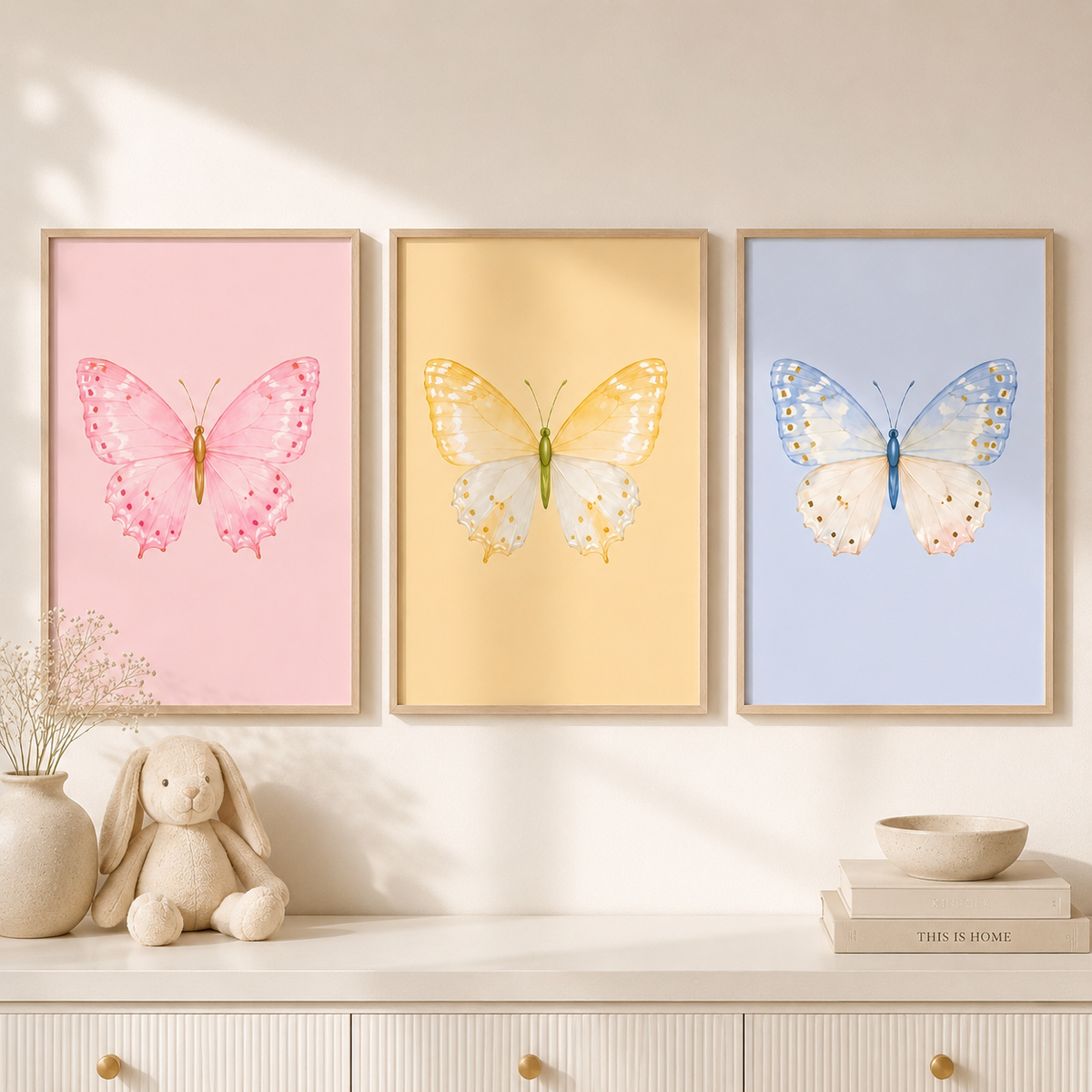 Colorful Butterfly Wall Art Set of 3: Pastel Nursery Decor Printable