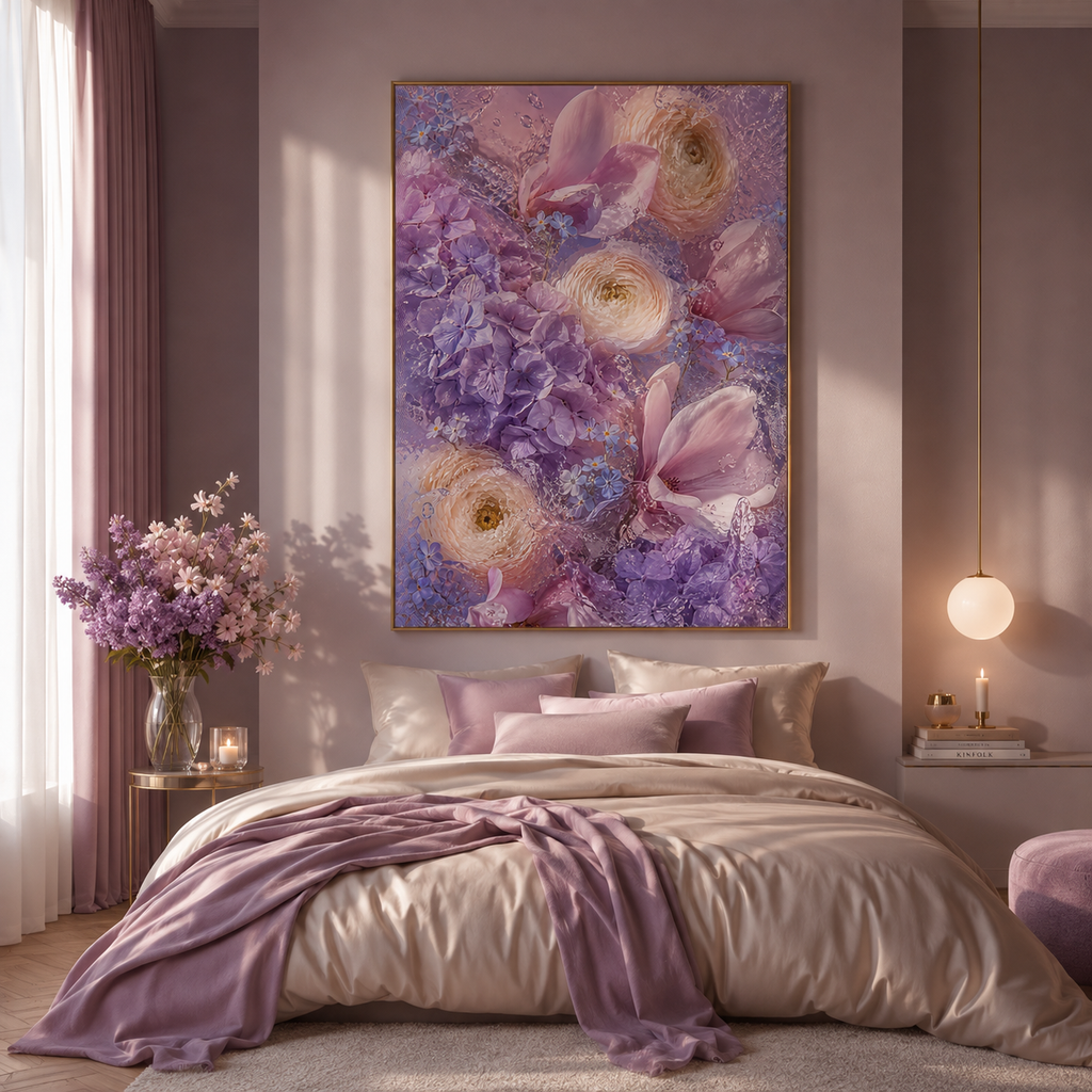 Purple Flower Wall Art: Lavender Hydrangea Floral Photography, Pastel Bedroom Decor Printable
