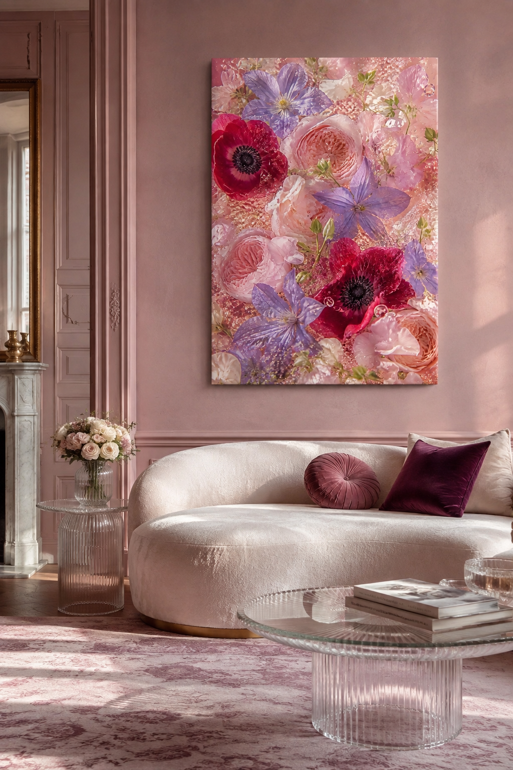 Pink Flower Wall Art: Romantic Anemone & Rose Photography, Feminine Bedroom Decor Printable