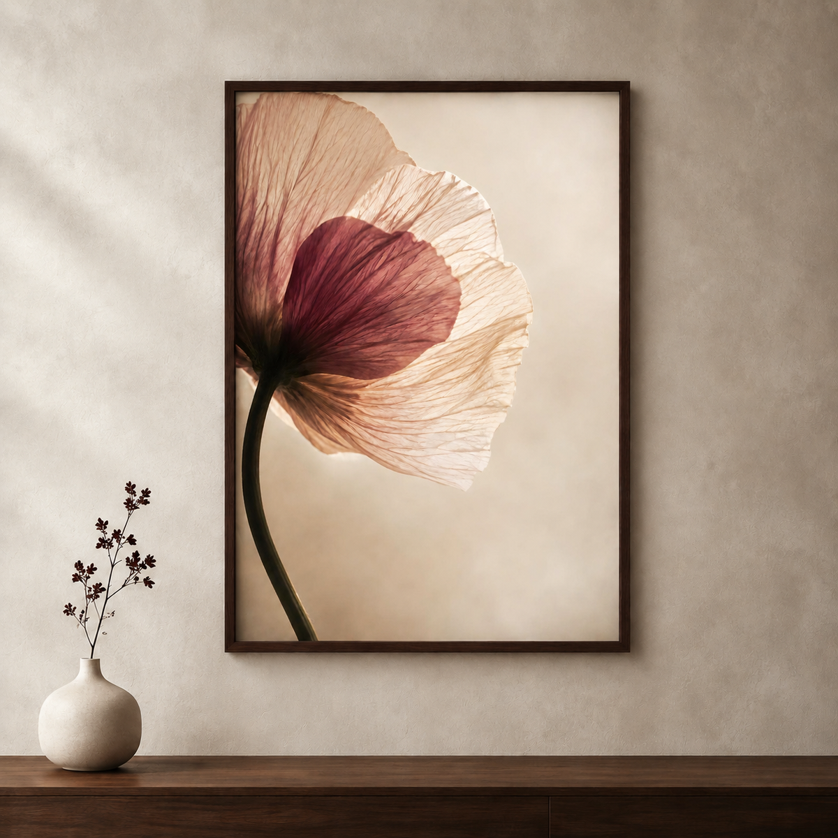 Burgundy Flower Wall Art Set of 6: Modern Botanical Living Room Decor Printable