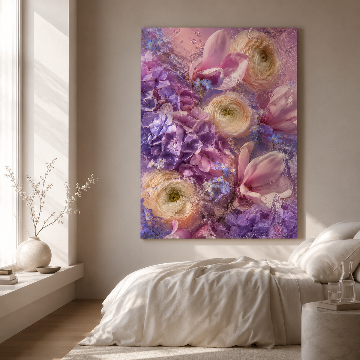 Purple Flower Wall Art: Lavender Hydrangea Floral Photography, Pastel Bedroom Decor Printable