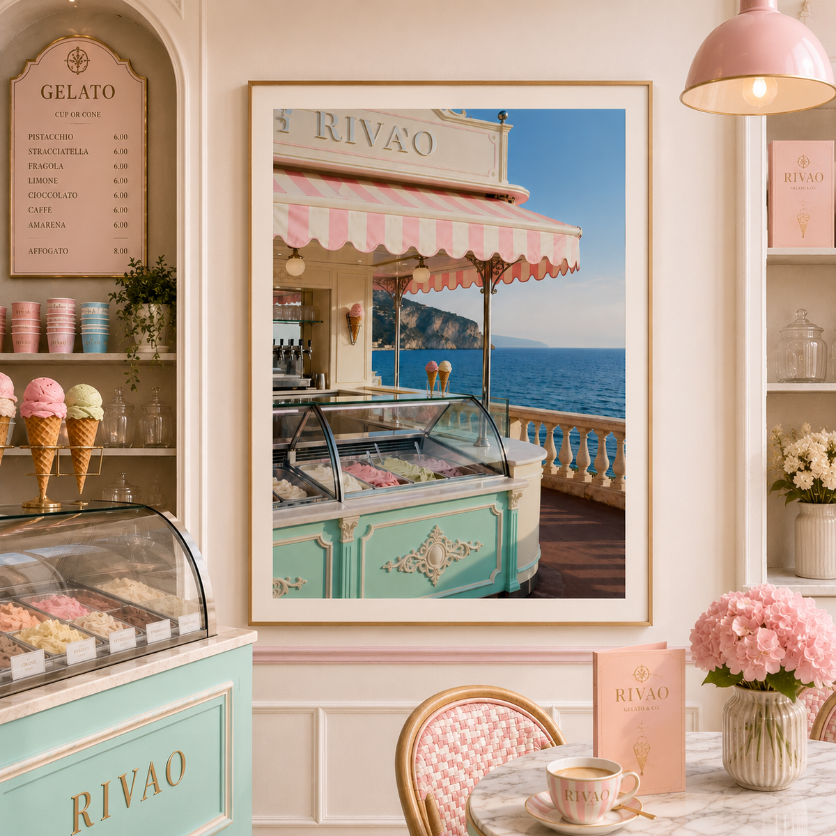 Italian Riviera Gelato Wall Art: Mediterranean Coastal Photography Printable