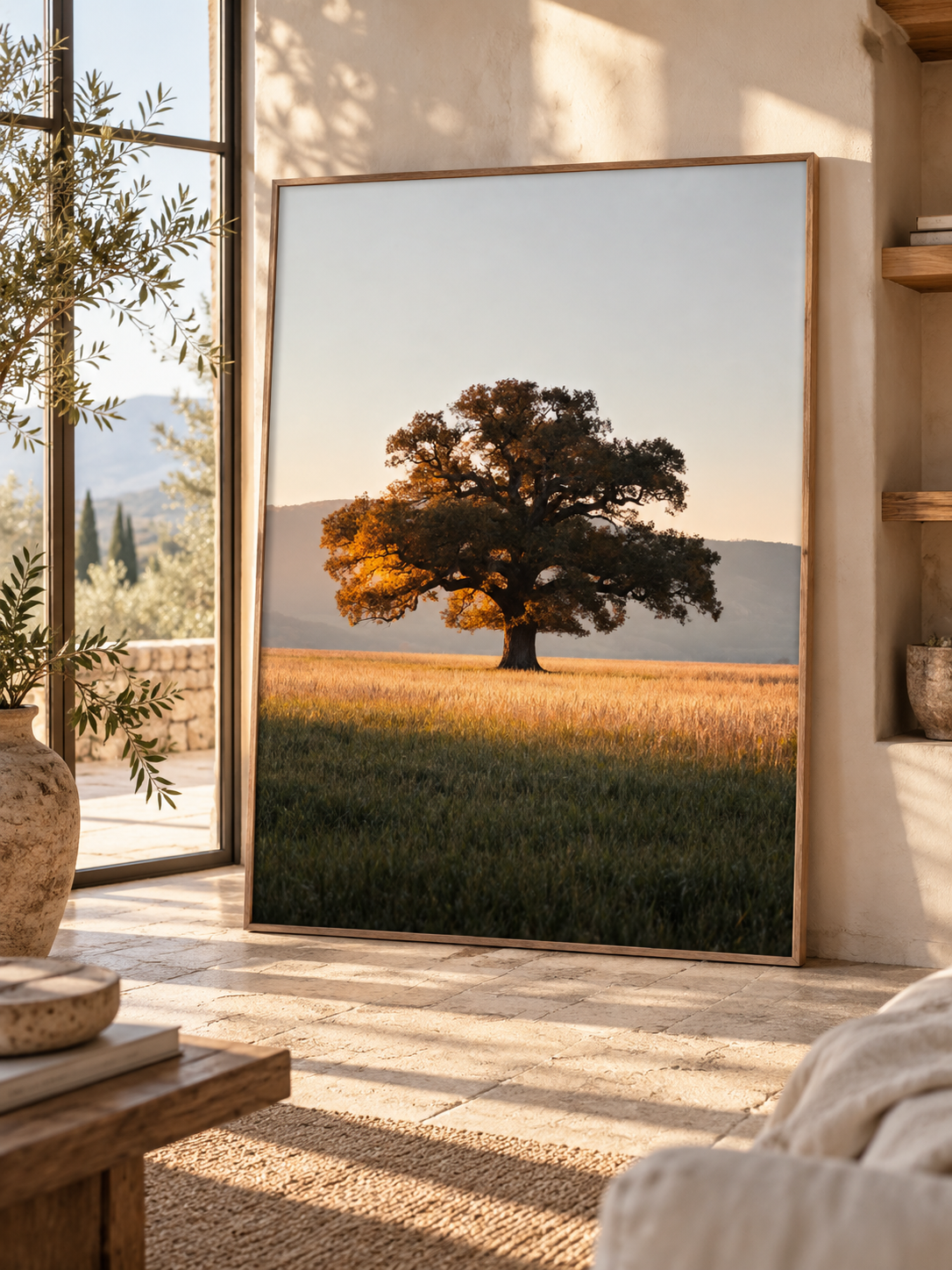 Oak Tree Wall Art: Autumn Countryside Landscape Photography, Golden Hour Nature Decor Printable