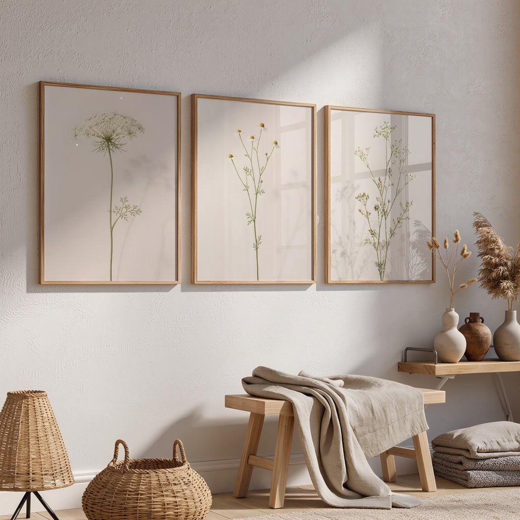 Set of 20 Wildflower Stems Printable: Beige Floral Japandi Scandinavian Minimalist Wall Art