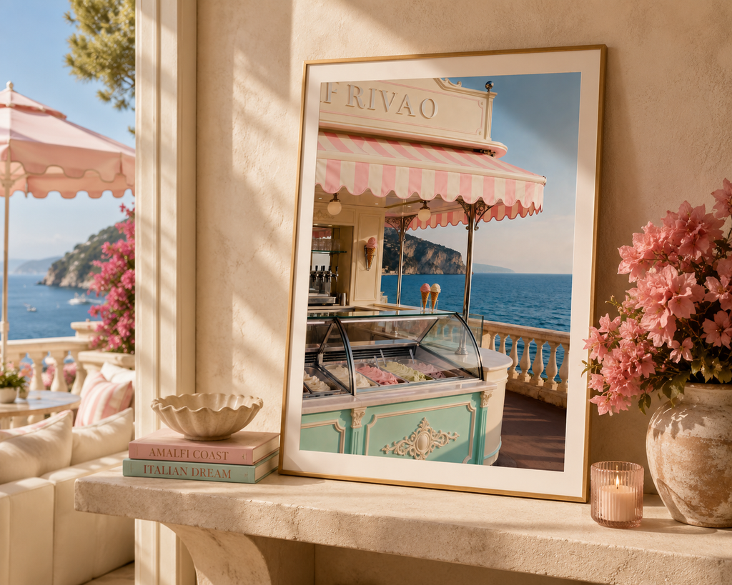 Italian Riviera Gelato Wall Art: Mediterranean Coastal Photography Printable