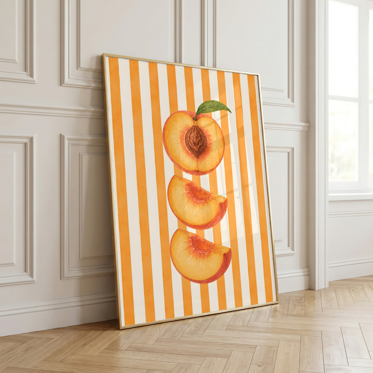 Striped Fruit Wall Art Set of 6: Colorful Modern Kitchen Decor, Lemon Cherry Printable