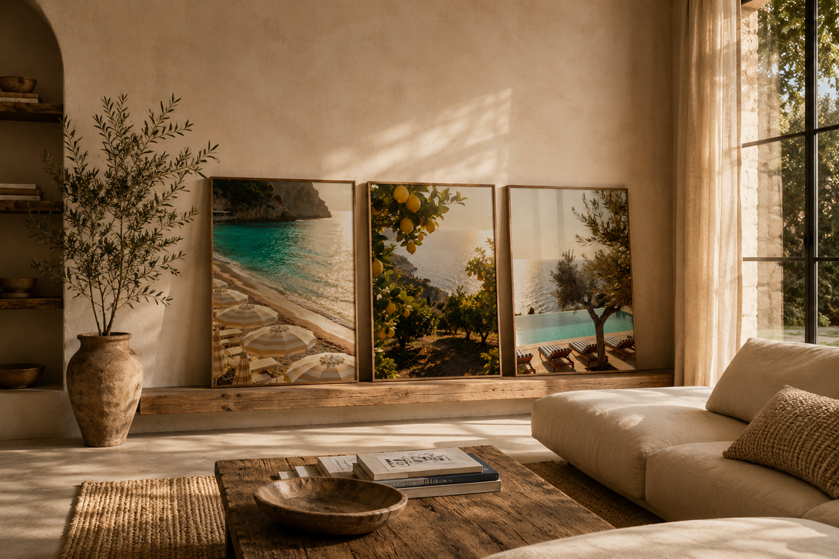 Mediterranean Beach Club Wall Art Set of 3: Italian Riviera Photography Printable