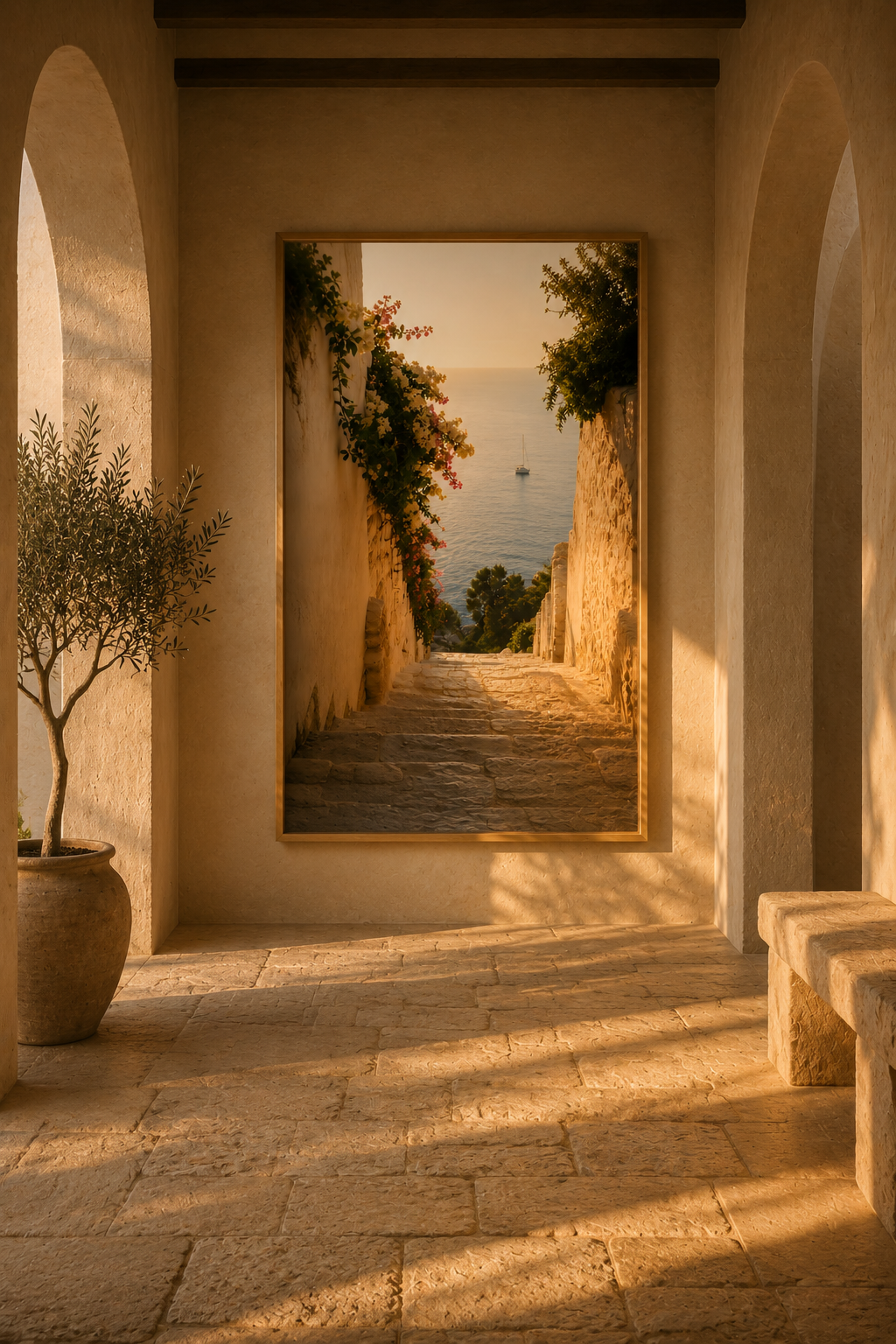 Sea View Wall Art: Mediterranean Bedroom Decor, Stairway Photography, Quiet Luxury Printable