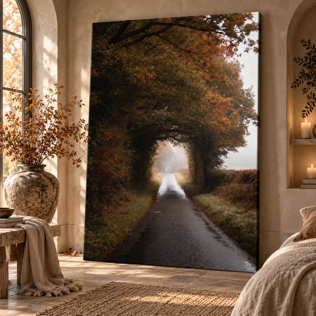 Autumn Forest Wall Art Printable: Moody Country Road Landscape Photography