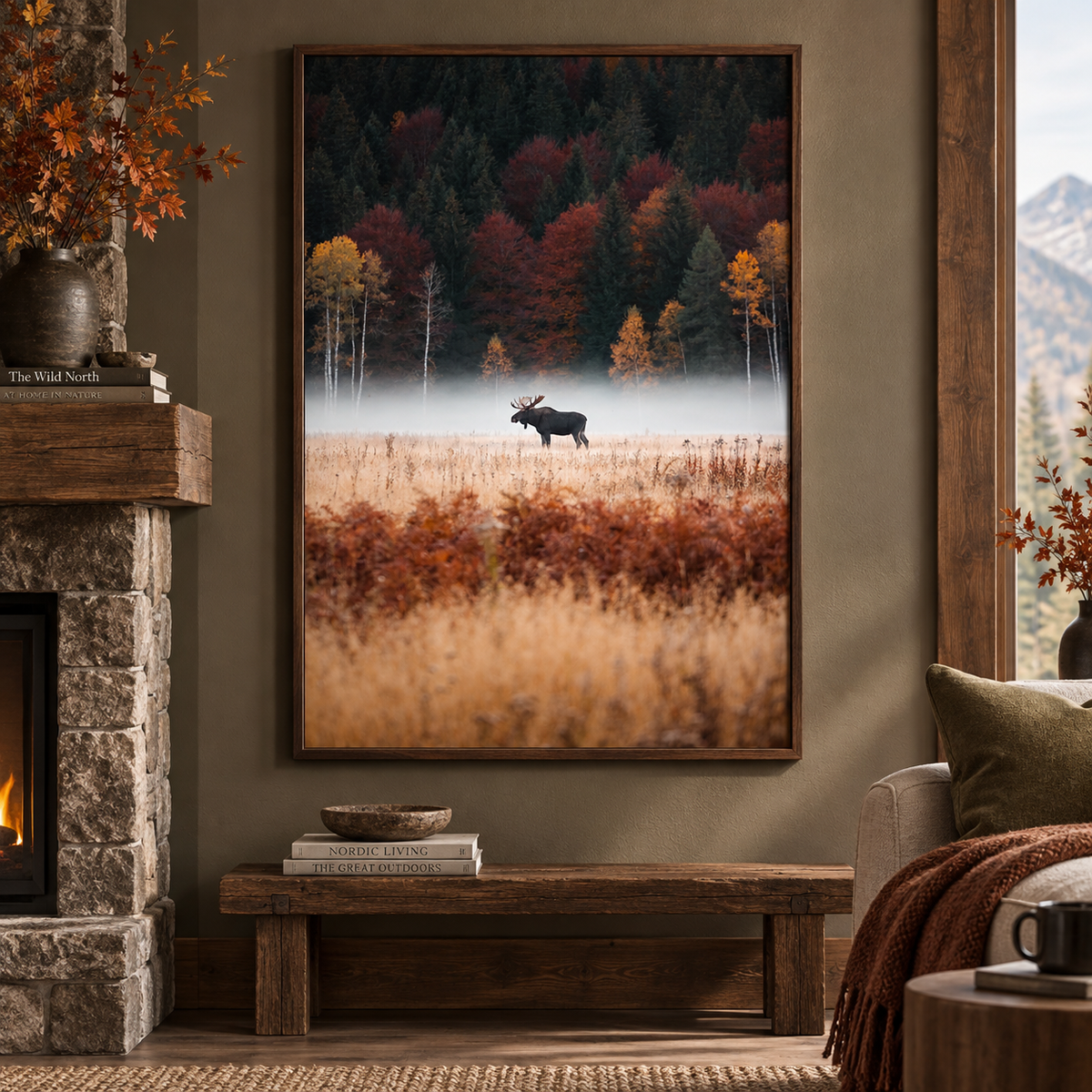 Moose Wall Art: Autumn Forest Wildlife Photography, Rustic Cabin Decor Printable
