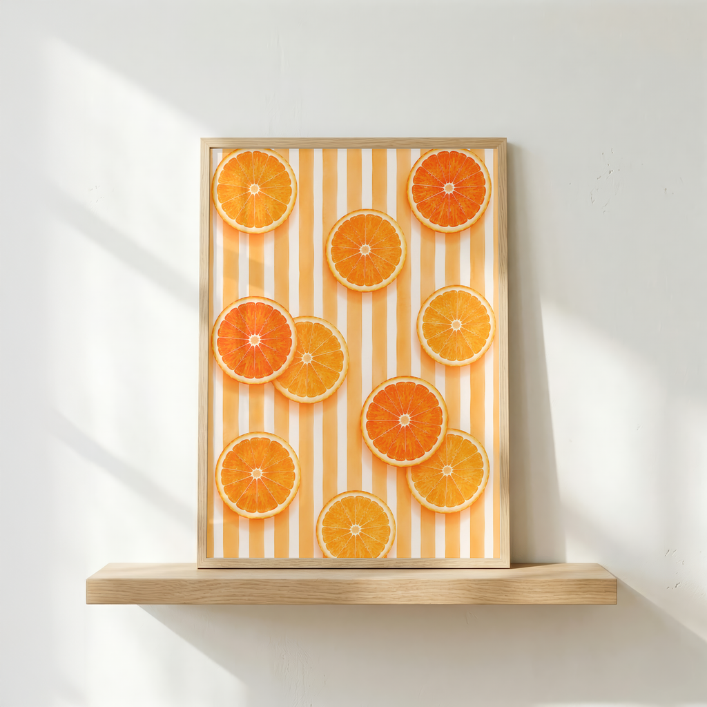 Striped Fruit Wall Art Set of 6: Mediterranean Kitchen Decor & Citrus Printable