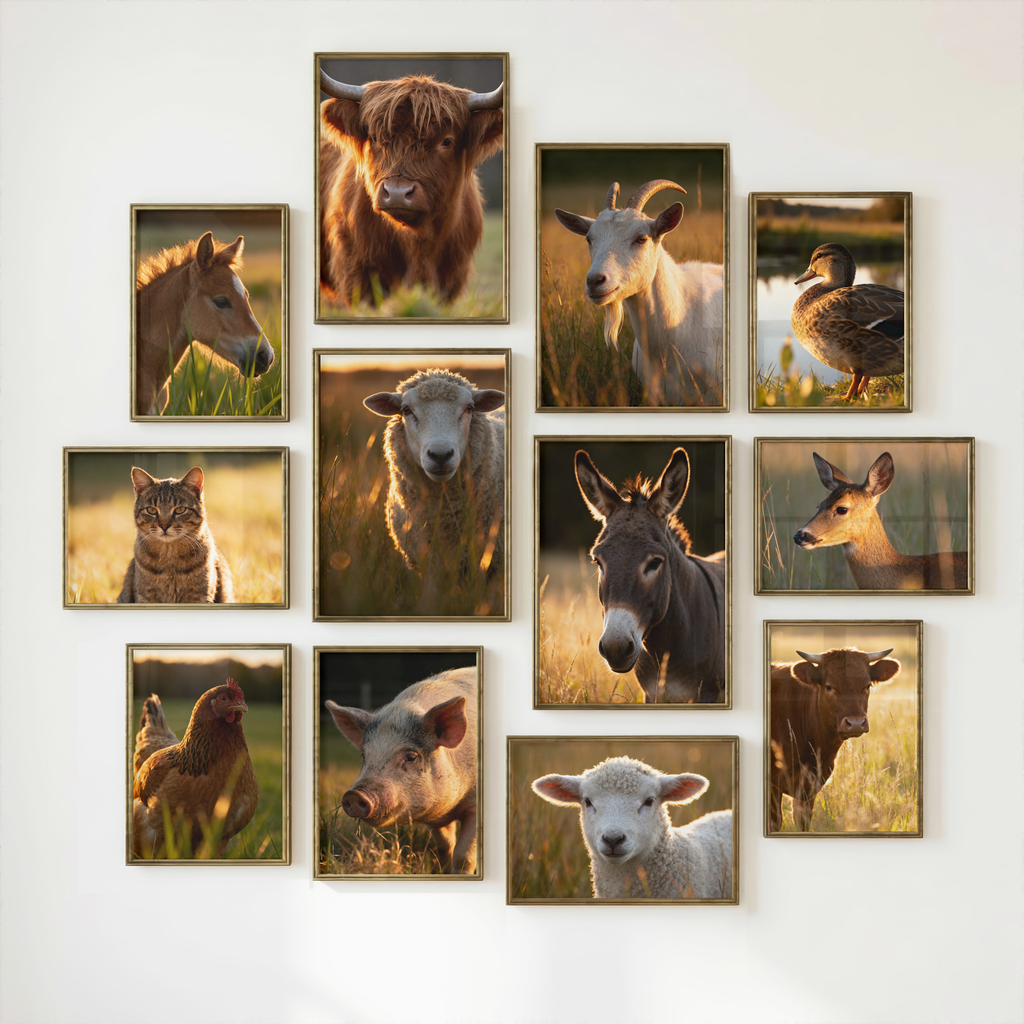 Farm Animal Wall Art Bundle of 34: Rustic Farmhouse Decor, Countryside Printable