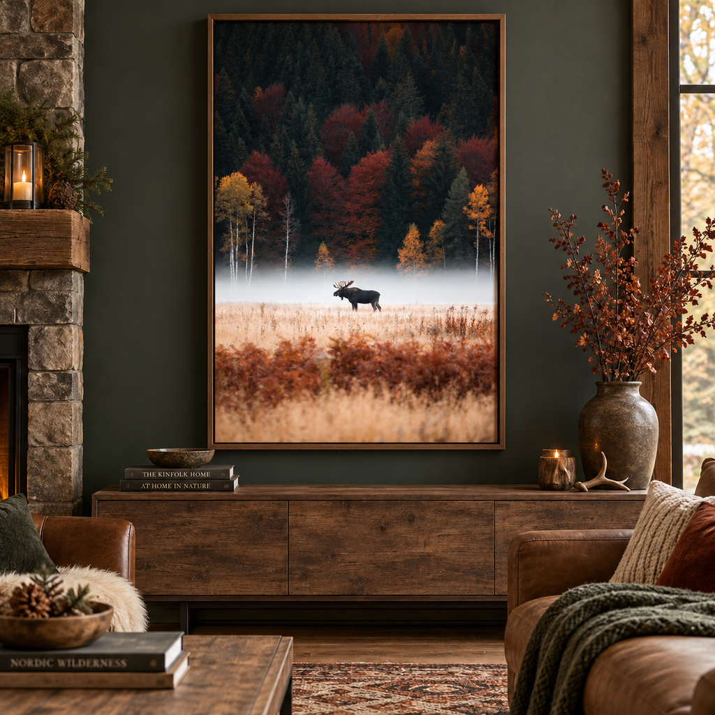 Moose Wall Art: Autumn Forest Wildlife Photography, Rustic Cabin Decor Printable