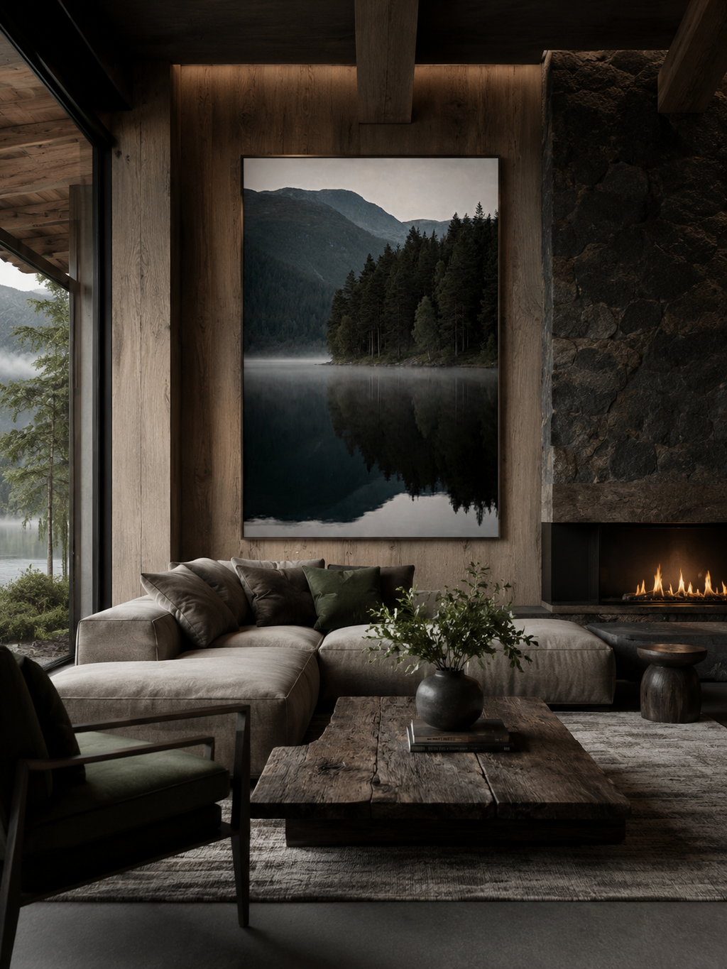 Scandinavian Forest Lake Wall Art Set of 6: Nordic Mountain Nature Landscape Printable