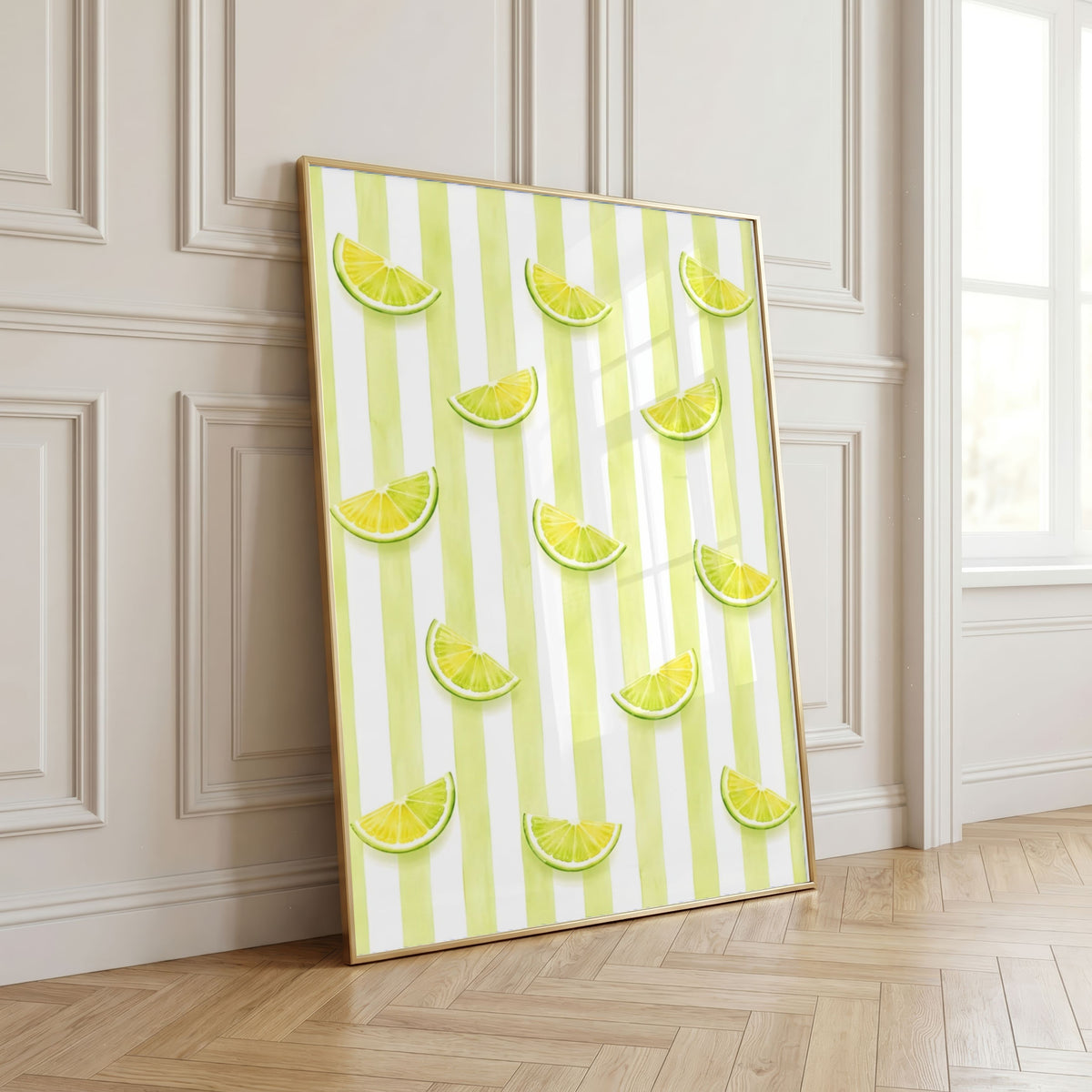 Striped Fruit Wall Art Set of 6: Mediterranean Kitchen Decor & Citrus Printable